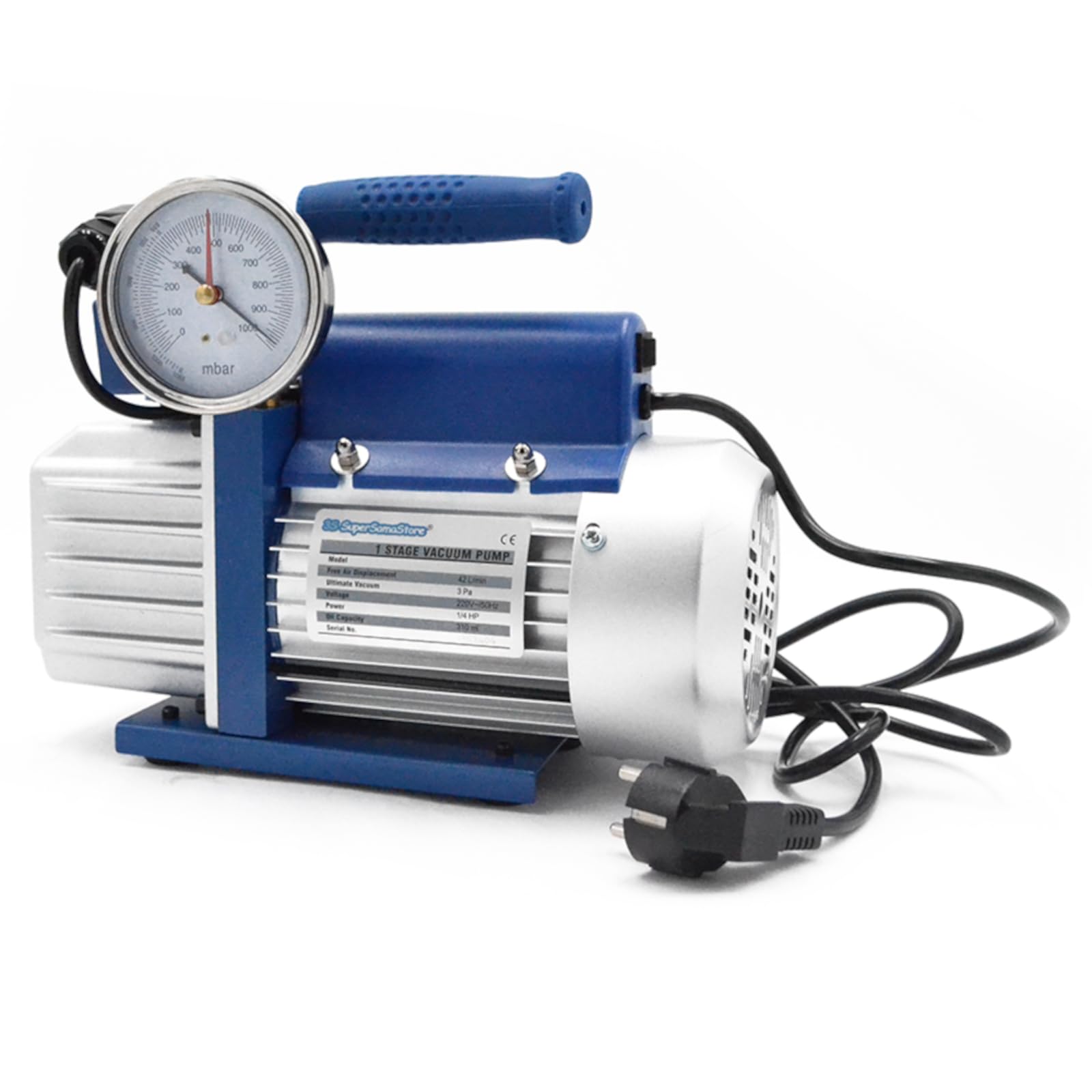 3S SuperSamaStore Pompa Vuoto Monostadio 42 Lt/Min con Elettrovalvola e Vacuometro per Condizionatori, Pompa per Vuoto Professionale per Impianti Climatizzazione e Condizionamento, Omologata Gas R32