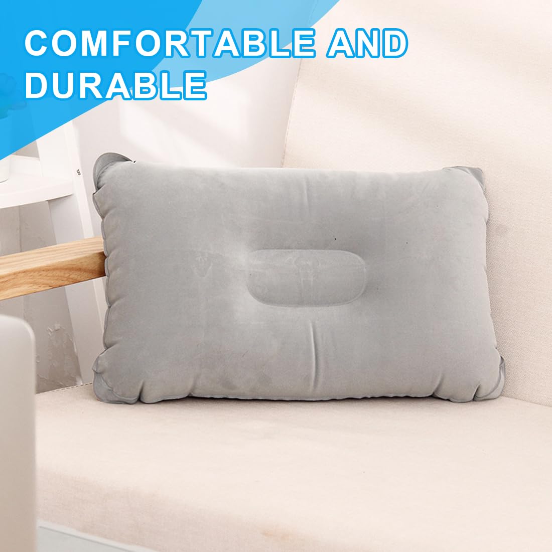 Almohadas Hinchables de Viaje Suaves 33x22 cm Plegables para Playa Camping Senderismo (Gris/Azul)