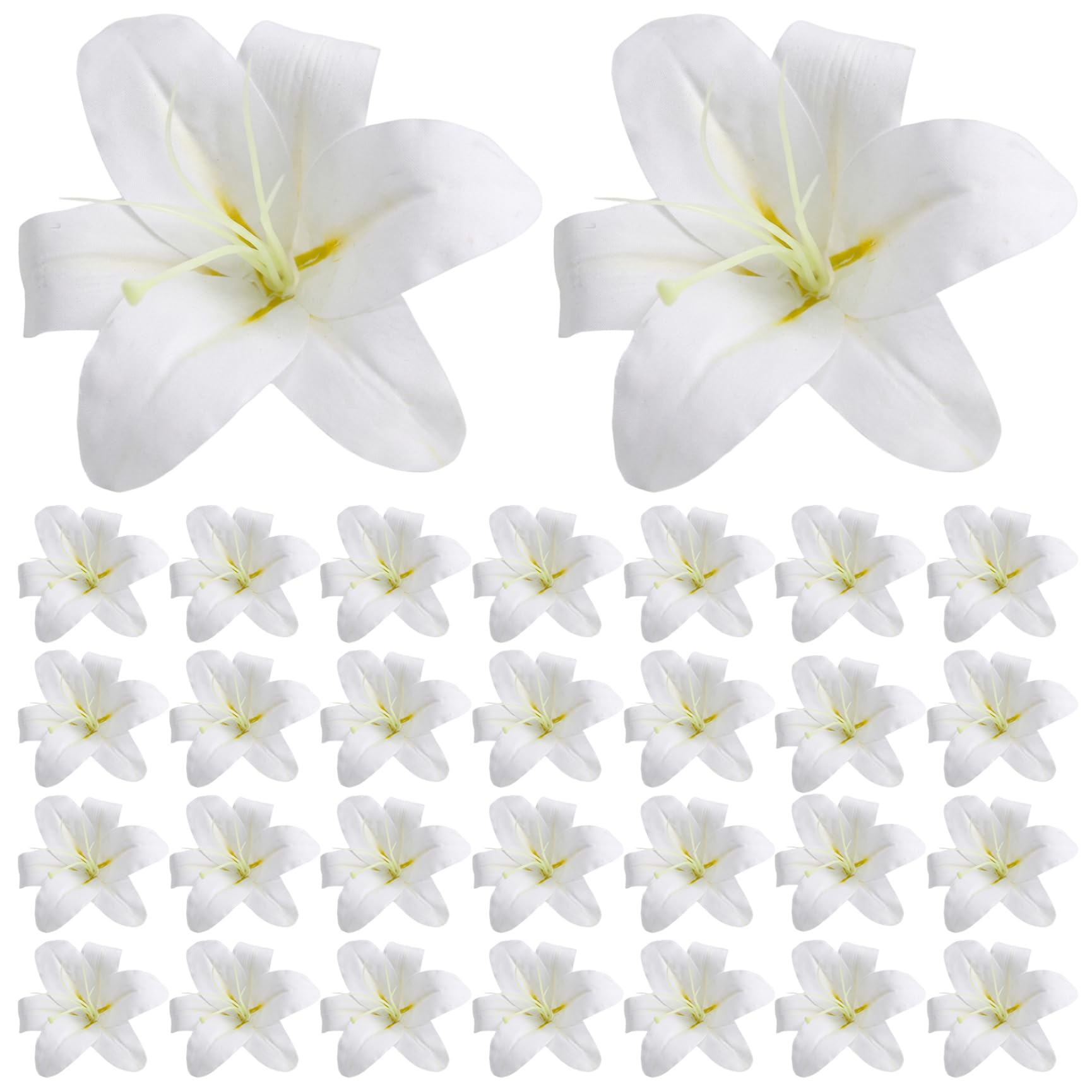 Lys artificiels blancs sans entretien : lot 30 têtes de fleurs 3D pour vase