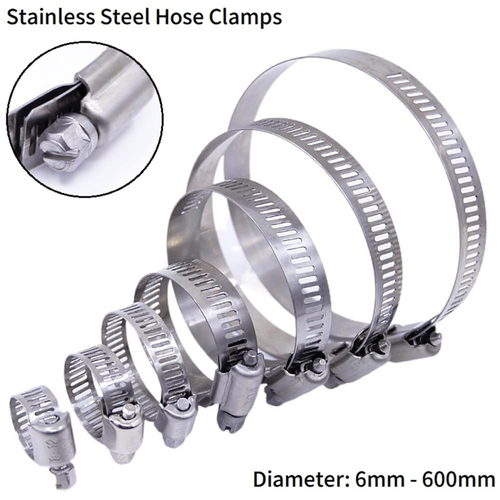 Abrazaderas de acero con mecanismo de tornillo sin Abrazaderas for manguera con tornillo sin fin de tres engranajes acero inoxidable, 6-600 mm, paquete 10(289-311mm x 10Pcs)