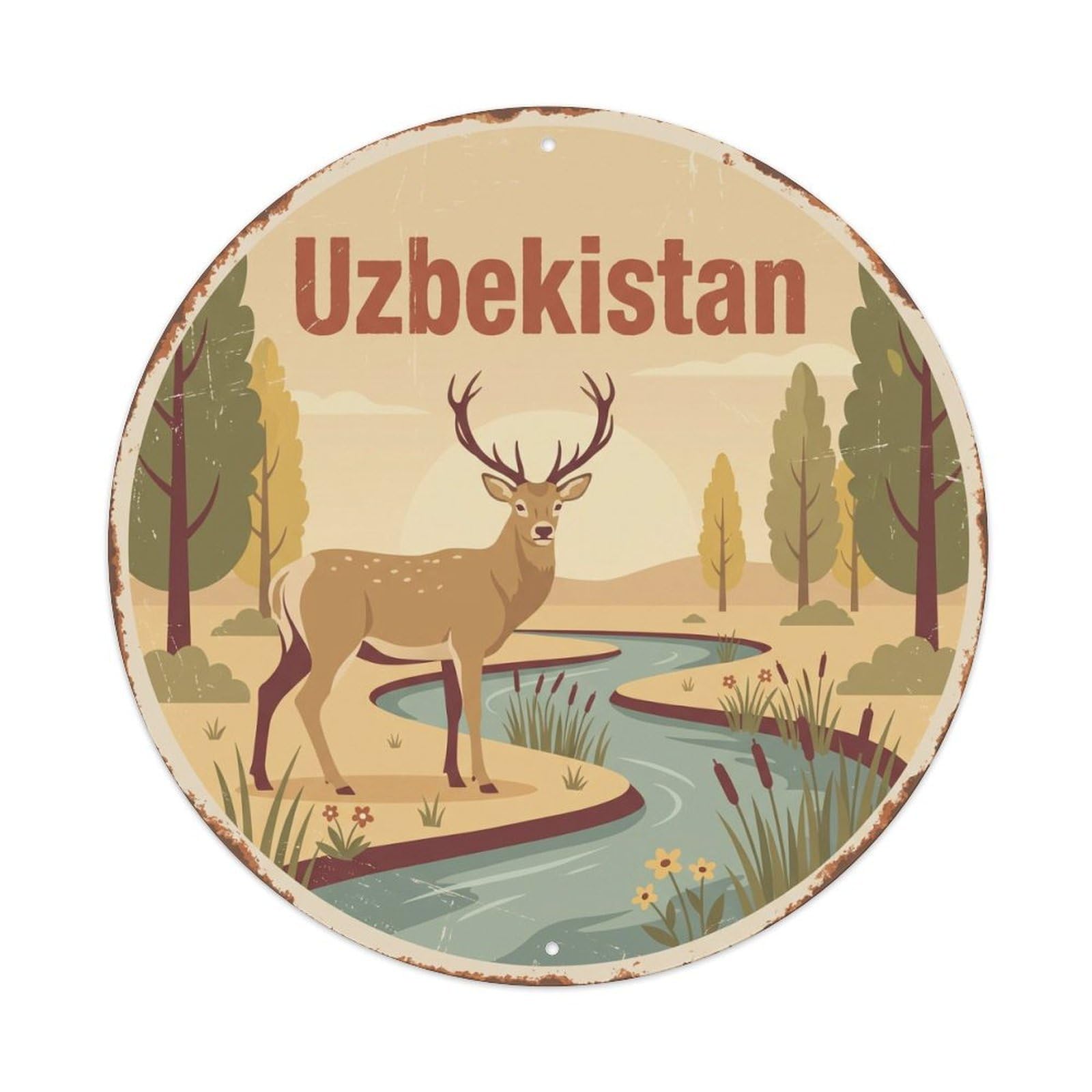 Uzbekistan Bukhara Deer River Oasis Metal Tin Sign