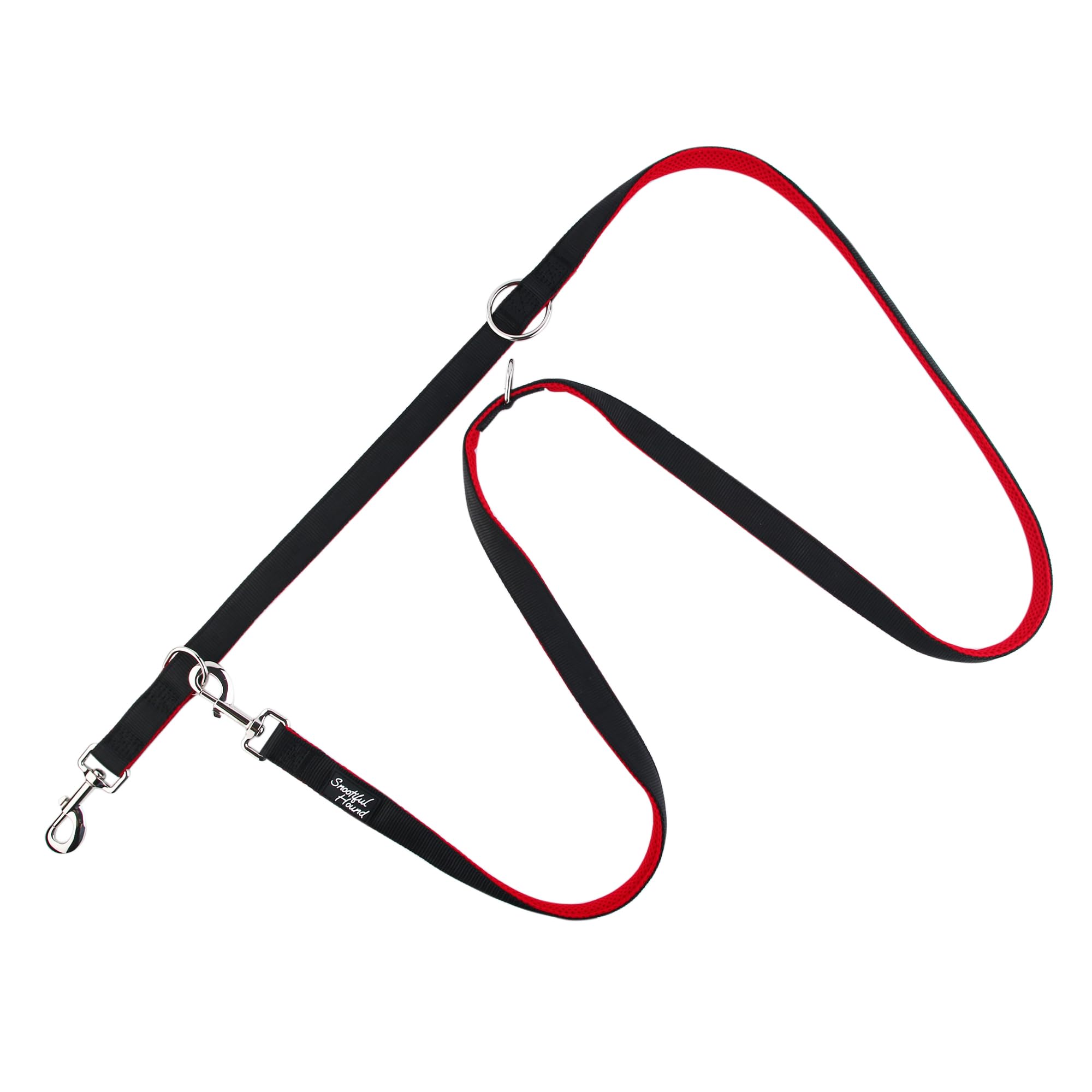 Snootiful Hound Double Ended Dog Lead - Ideal Training Lead - Comfort Mesh Padding - Double Clip Leash - 220cm x 2.5cm (Red) - Image 3