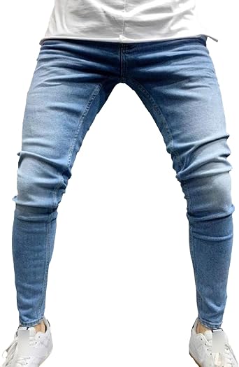 Mens Solid Color Slim Fit Jeans Stretch Ripped Tapered Leg Jean High Rise Straight Leg Jean Pants