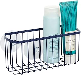 mDesign panier métal à suspendre pour la salle de bain – corbeille métal sans percage pour shampoing, éponges, rasoirs et autres accessoires salle de bain – bleu foncé