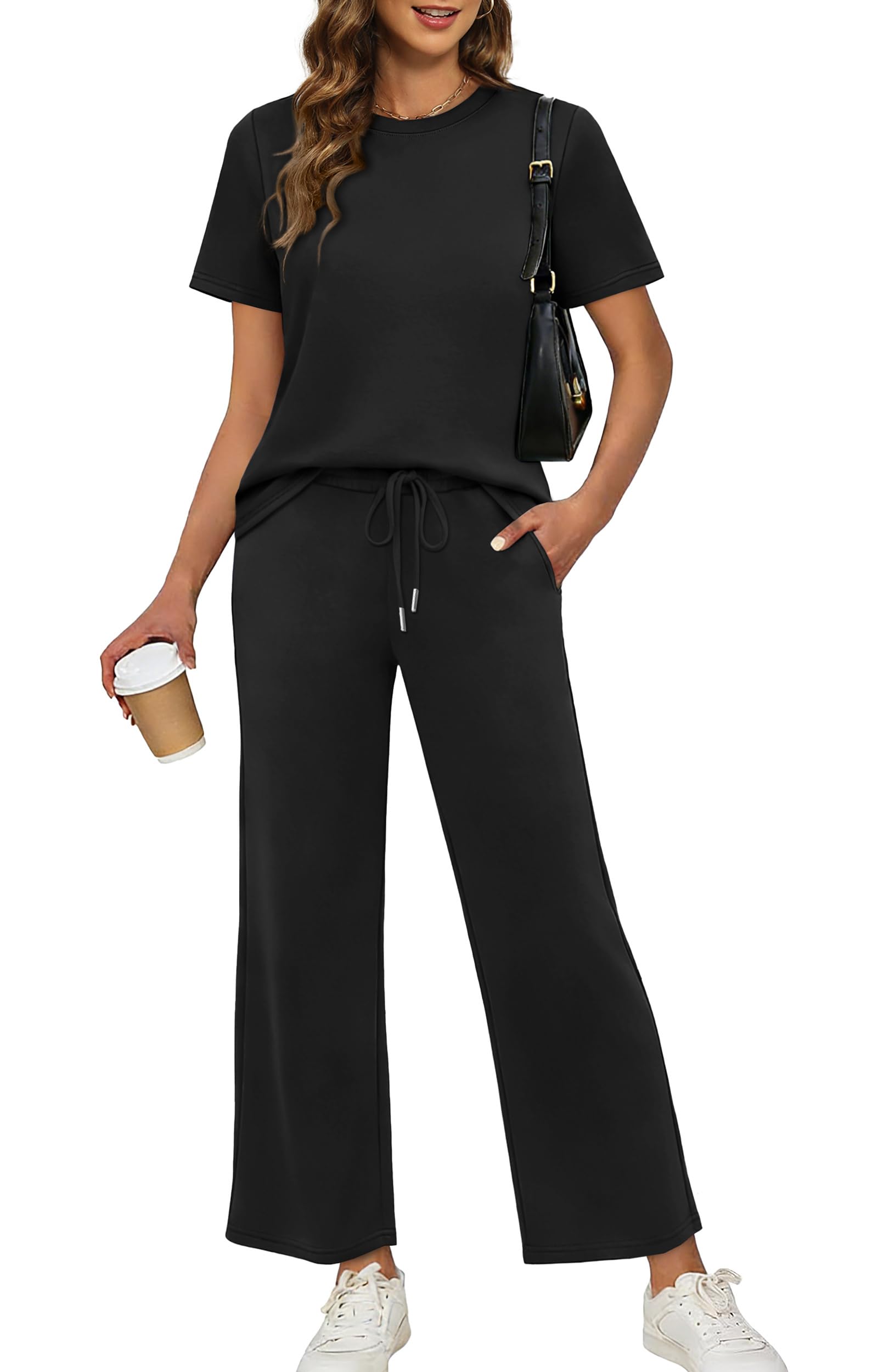 XIEERDUO Womens Side Slit Lounge Sets 2026 Fashion 2 Piece Travel Outfits Cozy Loungewear Wide Leg Tracksuits S-3XL