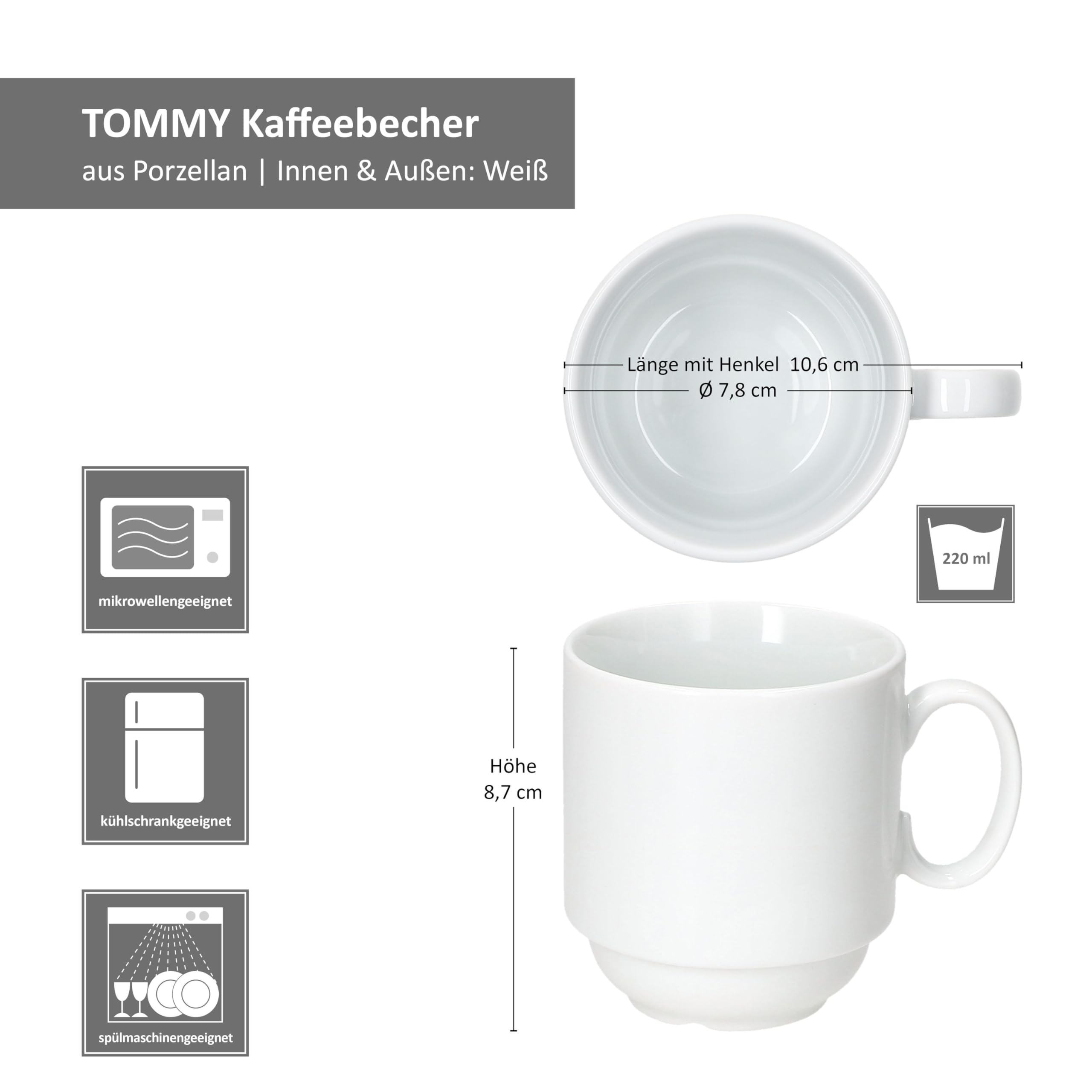 MamboCat Tommy Set 6 tazze da caffè 220 ml porcellana bianca impilabili