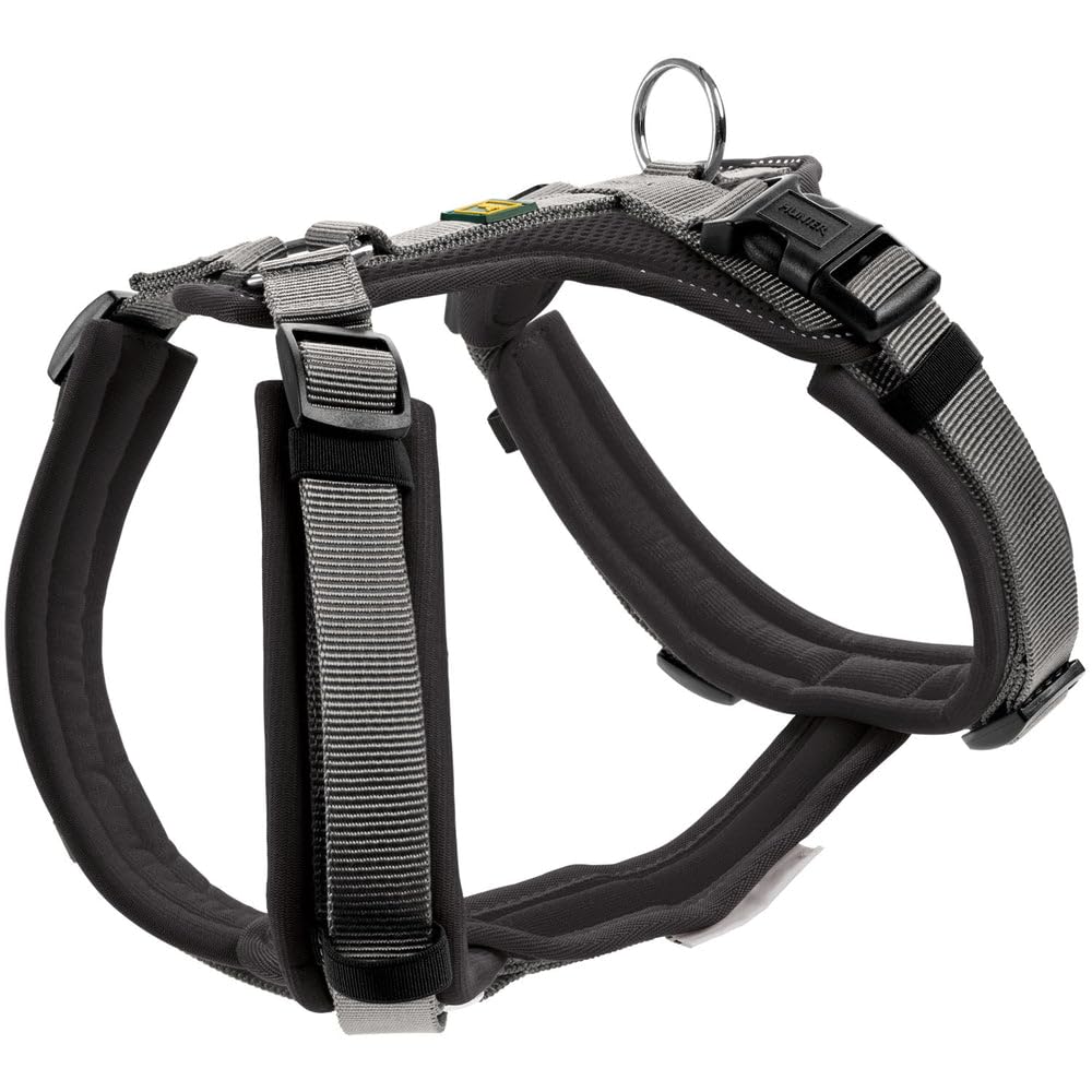 Hunter Maldon UP Dog Harness, Colour: Black/Grey, Soft Padded and Comfortable, Highly Reflective by 3M Scotchlite, Adjustable to 4 Positions, with Padded Handle (from S-M), Size: XS