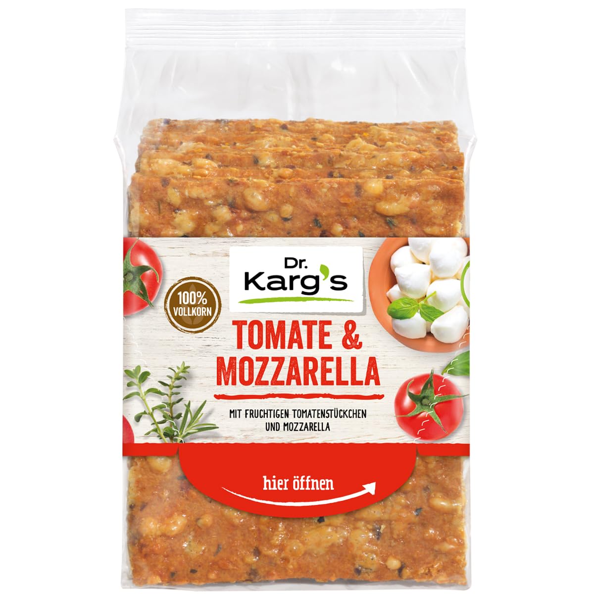 Dr. Karg’s Knäckebrot Tomate-Mozarella 10 x 200g - Vollkorn, vegetarisch, ballaststoffreich