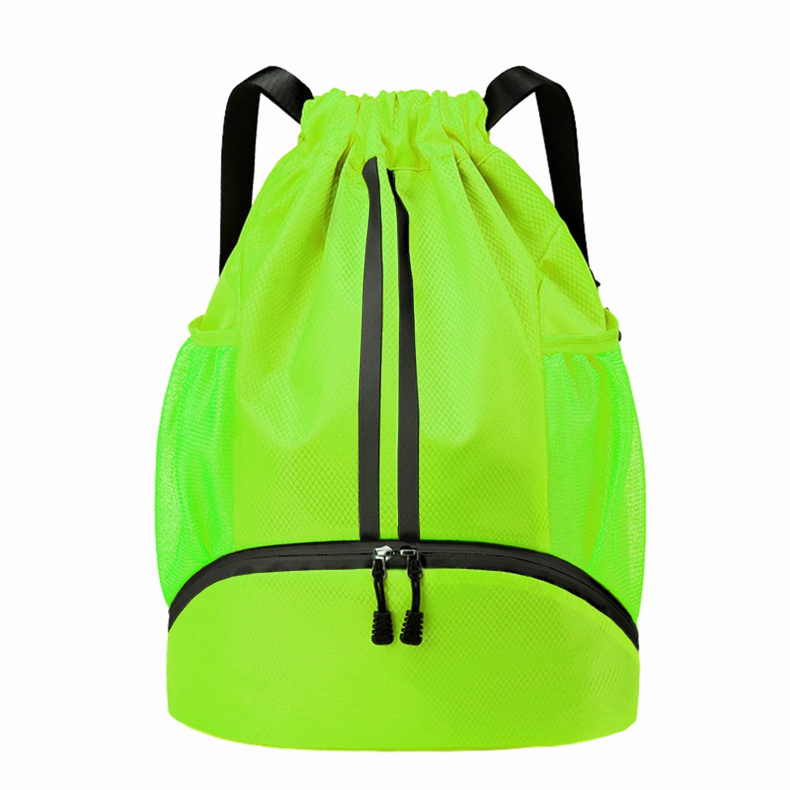 Hoedia Sports Drawstring Backpack Duffle Bag - Swimming PE Gym Bag with Shoes Compartment and Wet Proof Pocket for Women&Men (Green)