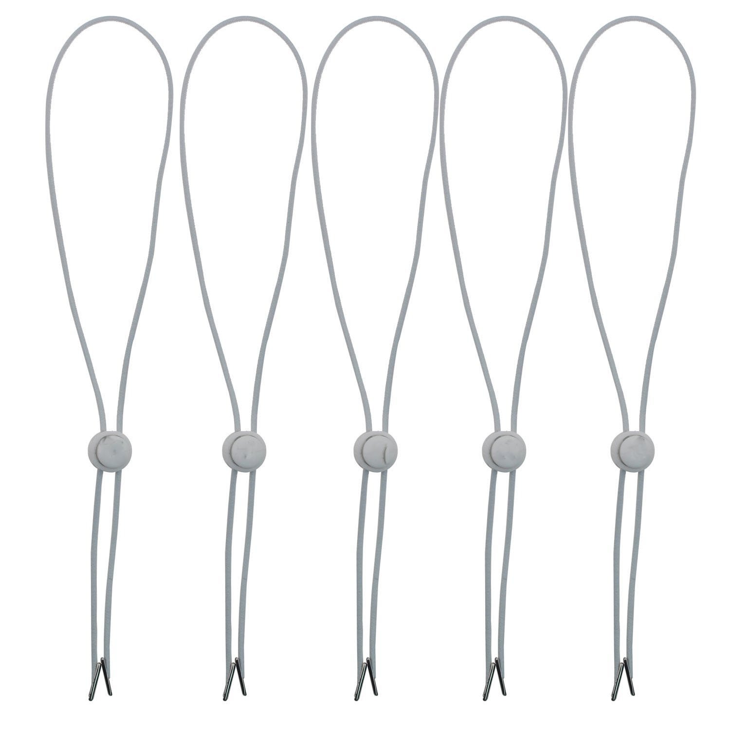 Hat Chin Cord, White Flexible Removable Hat Chin Strap with Spring Loaded Stop Cord Lock,Pack of 5