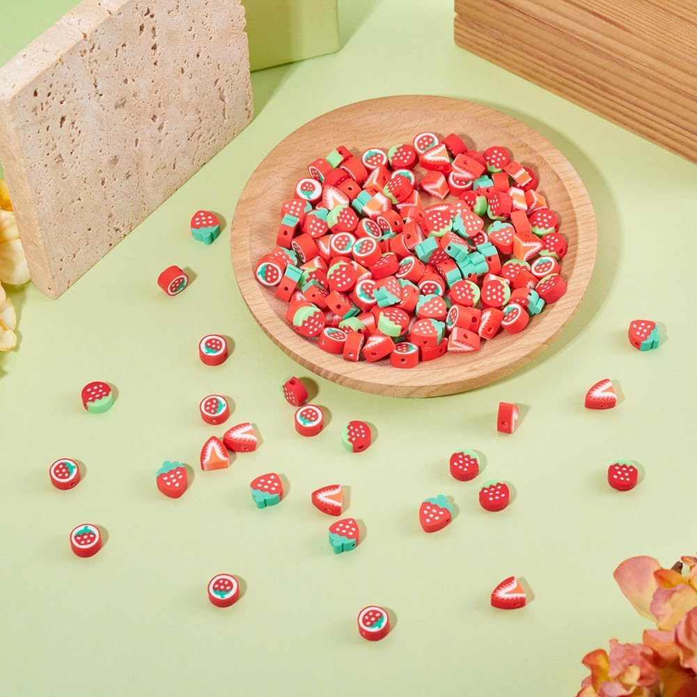 Beadthoven 160Pcs Strawberry Polymer Clay Beads Red Strawberry Slice Loose Spacer Bead Cute Fruit Beads Bulk for Jewelry Making DIY Crafts Supplies Home Party Decor image 5