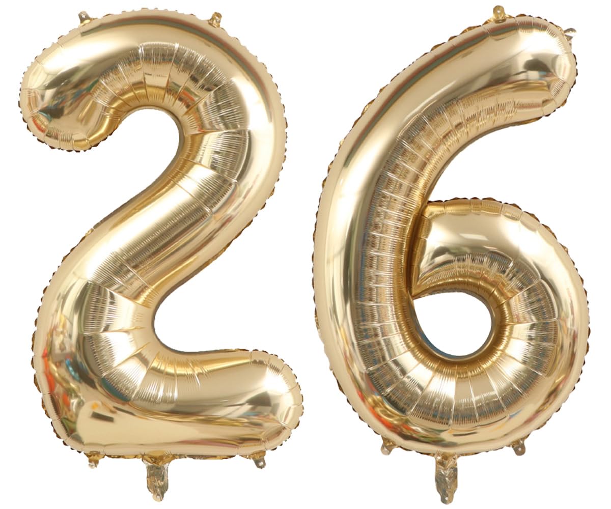 Light Gold 26 Number Balloons 40 Inch Giant Champagne Gold Birthday Numbers | 26 Foil Mylar Helium Large Digital 2026 Balloon White Gold 26th or 62nd Anniversary Party Decorations Supplies