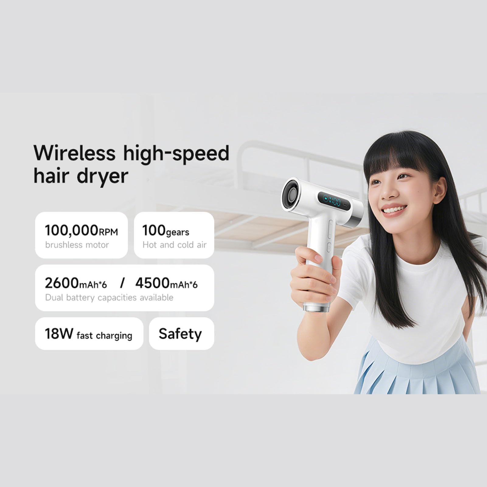 Kabelloser Haartrockner Akku Fön 300W Hochgeschwindigkeit kalter heißer Wind USB wiederaufladbarer Reisefön für Studenten Schlafsaal Reisen