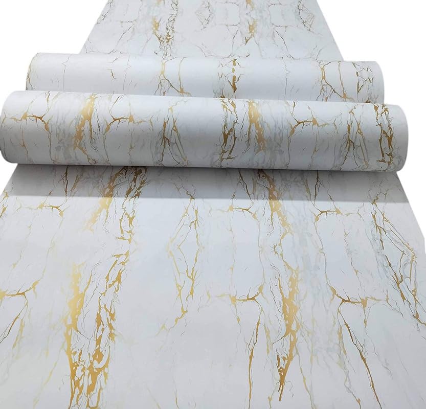 Image of HOME13 White Gold Kitchen Self Adhesive Vinyl Decorative Marble Wallpaper for Kitchen Countertop Home /Office 1 Ft x 10 Ft with 2pcs