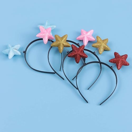 Miniatura 3 de Minkissy Diadema de estrella, 8 piezas de accesorios para disfraz con aros de estrellas coloridas, diadema alienígena antena de estrella para