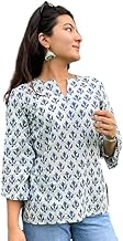 Kashis CreationsFloral Print Rayon Kurta for Women | Regular Fit Top | Stylish Top for Girls | Top for Office | Kurti for Women | Light Blue | 1079