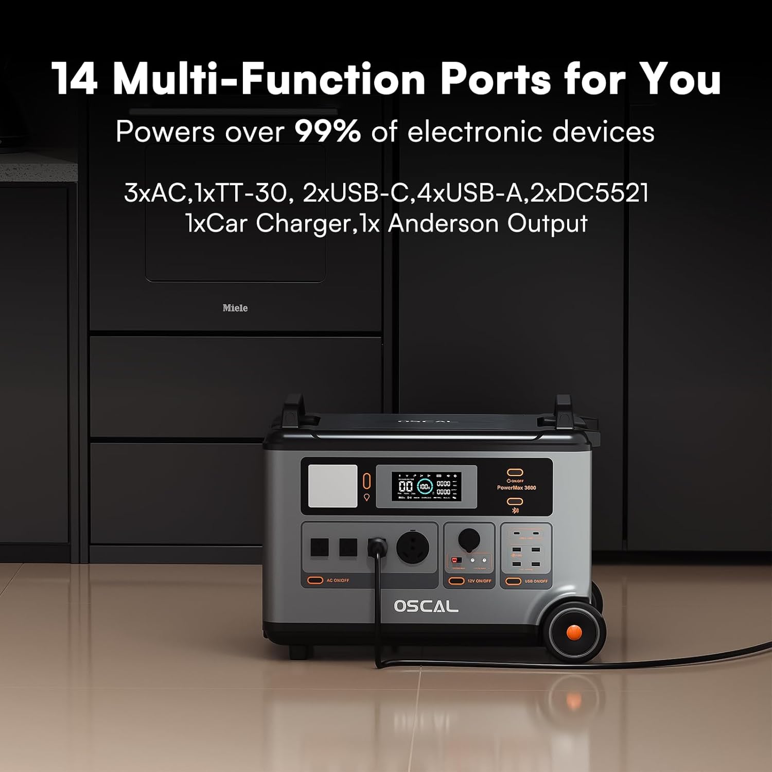 OSCAL PowerMax 3600 with multiple devices connected to its 14 ports