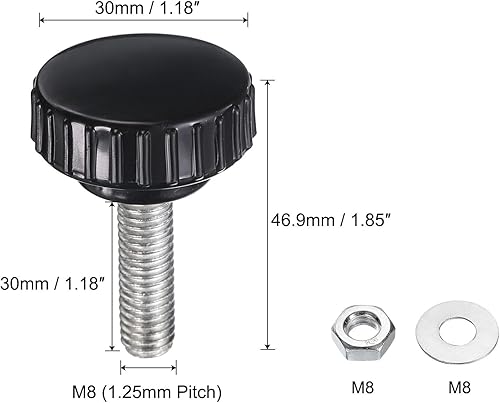 Miniatura 110 de uxcell Juego de 4 perillas moleteadas, tornillos de pulgar con tuercas y arandelas, rosca macho métrica M6 x 1.378 in, cabeza de plástico de 0.984