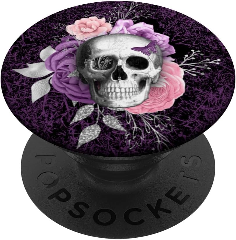 Purple Pink Flower Cell Phone Pop Out Grip Floral Rose Skull PopSockets PopGrip for MagSafe