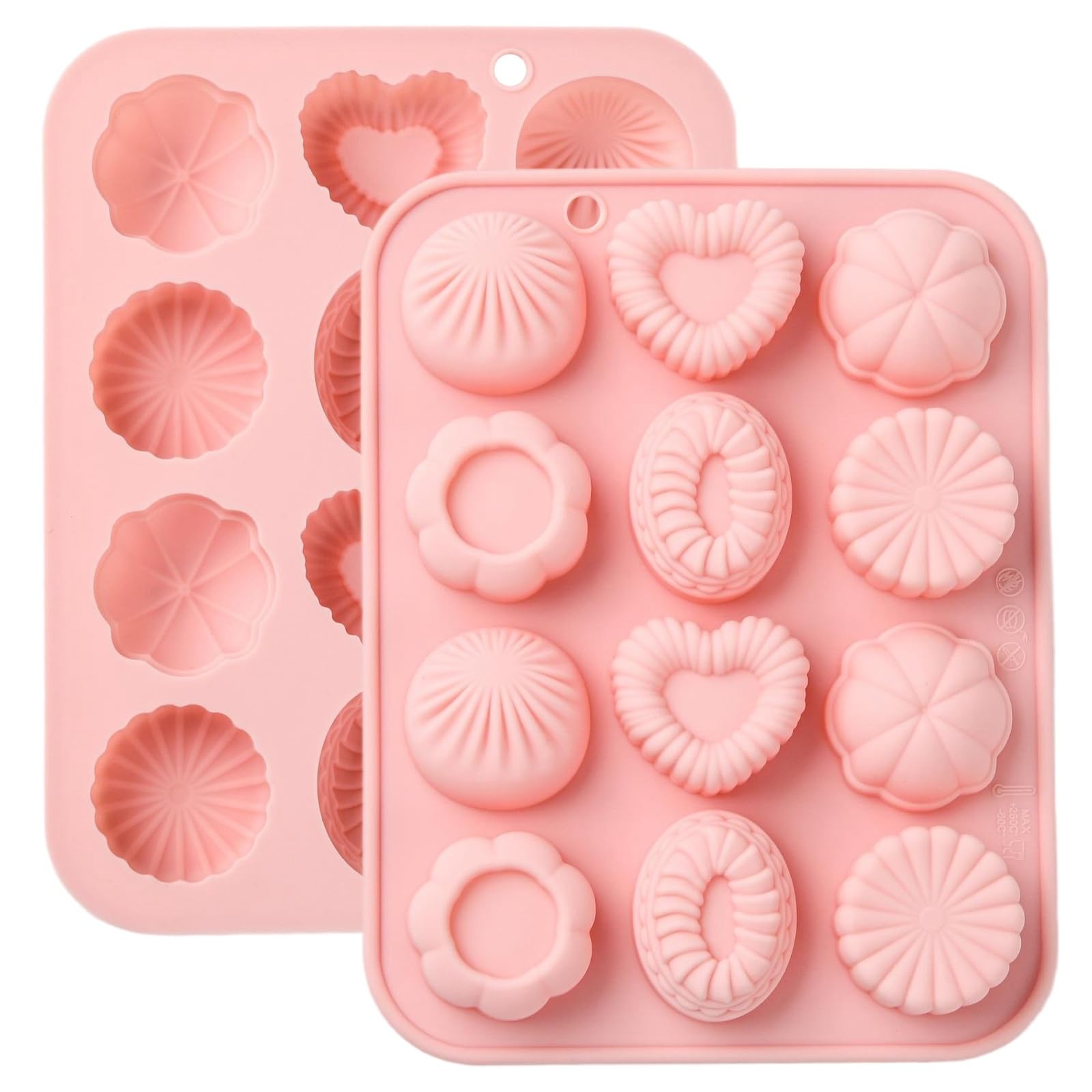 UR URLIFEHALL 2 Pcs Silicone Chocolate Moulds Heart Flower Shape Fondant Moulds for Cake Decoration Candy Bread Pudding Butter Making Crafts — image 1