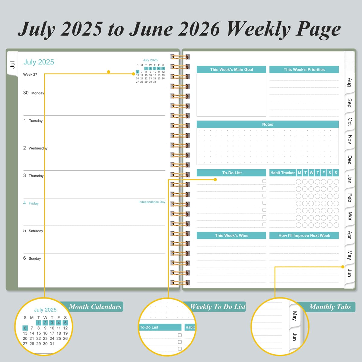 Snapklik.com : 2025-2026 Planner - A5 To Do List Planner From July 2025