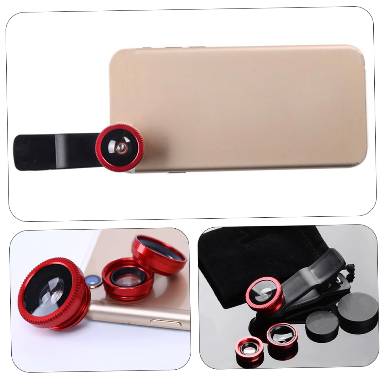 KALLORY Professional Phone Camera Lens Set Wide Macro Fisheye Lenses Clip-Mobile Devices