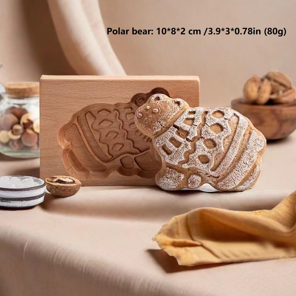 Wooden Cookie Mold, Polar Bear Shape, Cake Fondant Press Stamp, Mooncake Embosser Cutter (Polar bear)