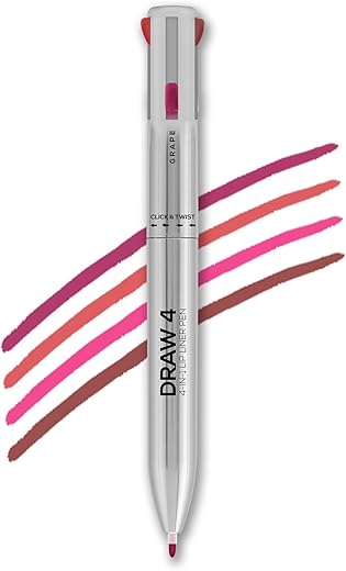 RENEE Draw 4-4-in-1 Lip Liner, Four Shades Pinks, Brown, Nude & Red in One Pen – Highly Pigmented, Rich Texture, Matte Finish, One-swipe Application & Travel-friendly