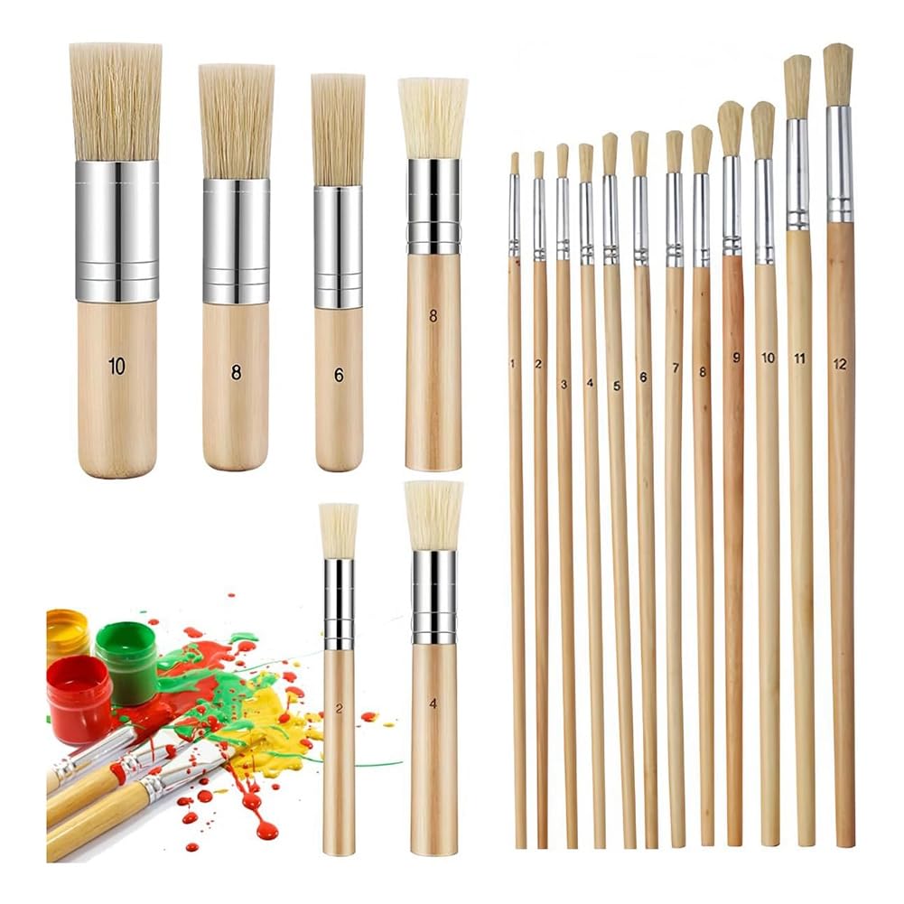 Moqqeu 18 PCS Wooden Stencil Brushes Template Art Paint Brushes Painting for Acrylic Oil Watercolor Art Painting DIY Crafts