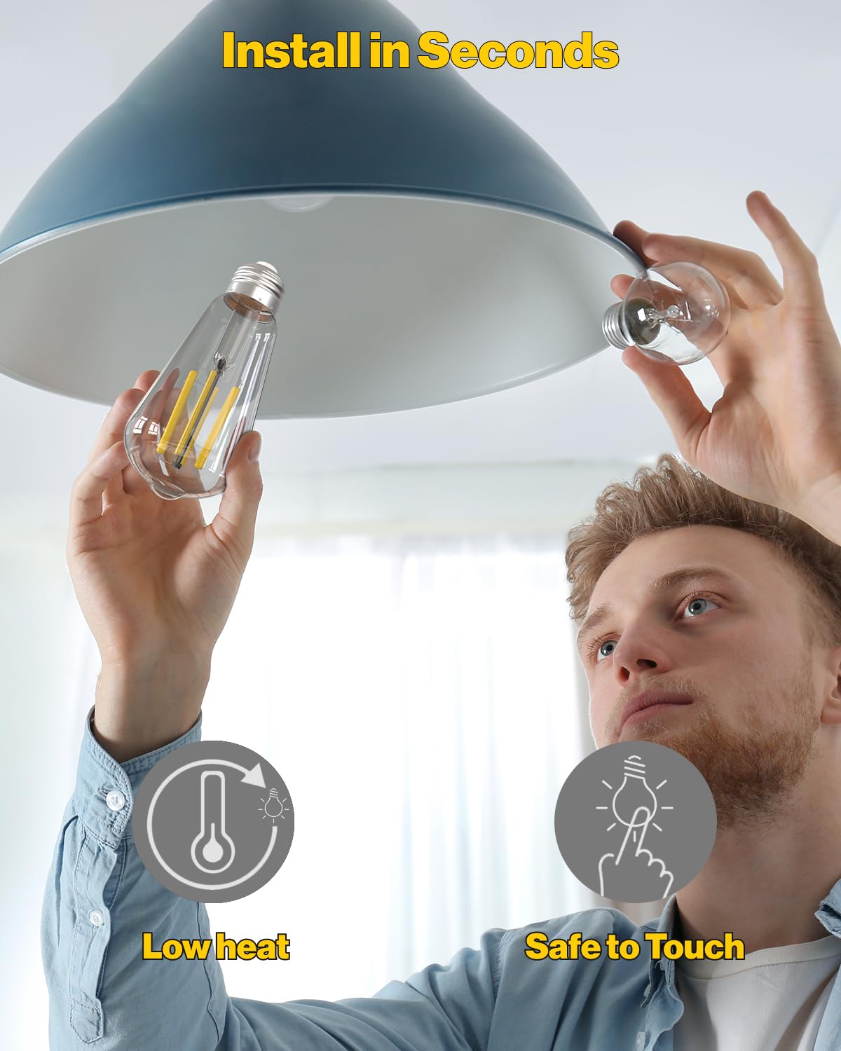 Sunco 12 Pack ST58 Filament LED Edison Bulbs, E26, 8.5W=75W
