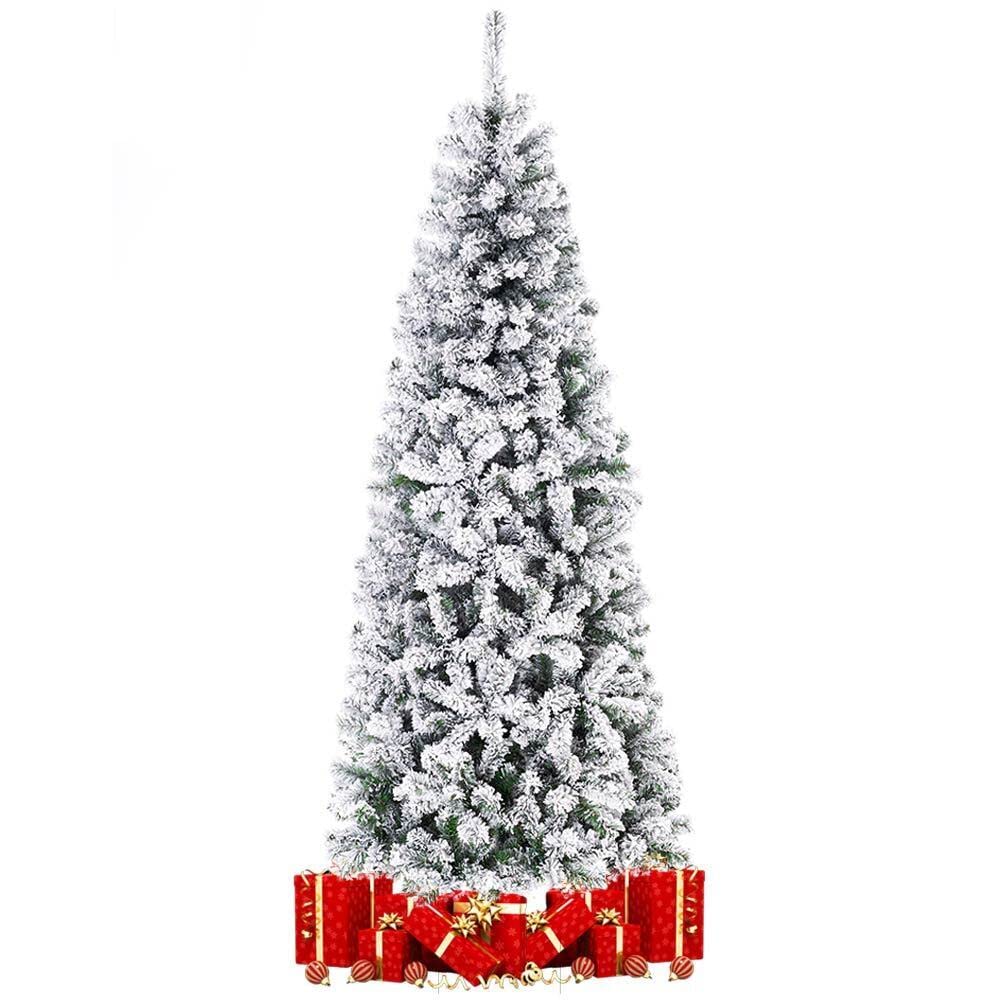 Bakaji Albero di Natale Super Folto Pino Verde Slim Salvaspazio Innevato Base Croce in Ferro Pieghevole Altissima Qualità Con Neve Rami ad ombrello Facile Montaggio Ecologico Ignifugo (180cm)