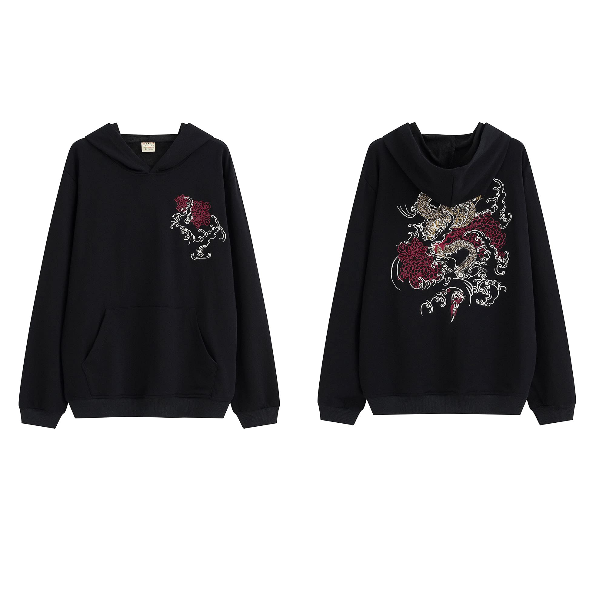 XYXIONGMAO Felpe con cappuccio ricamate da uomo con drago streetwear felpa con cappuccio grafica hip hop nera giapponese
