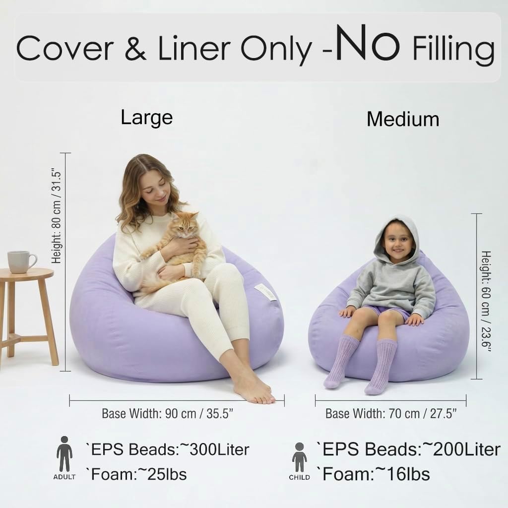 Bean Bag Cover, Filling Transfer Liner, Soft Micro Suede, Adult, Brown