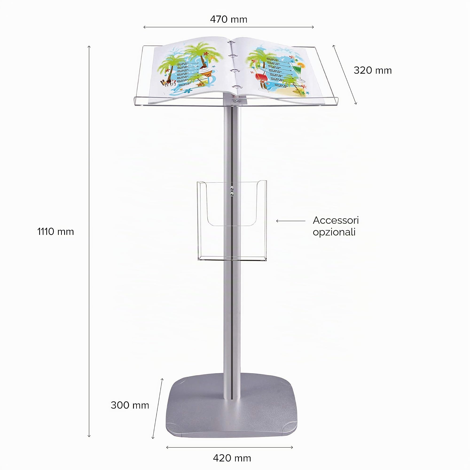 Porta Menu da Pavimento A4 con Doppio Vassoio in Alluminio | Leggio Espositivo Moderno e Stabile | Supporto Informativo per Ristoranti, Bar, Hotel, Fiere ed Eventi