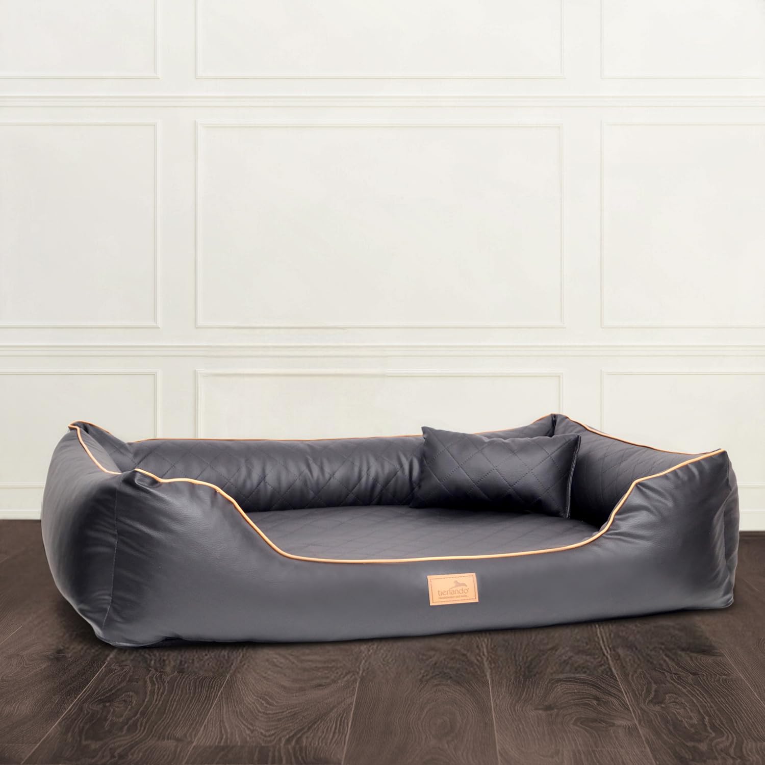 tierlando® Orthopädisches Hundebett Louis aus gestepptem Kunstleder mit Karo-Muster und Memory Foam Matratze Größe: 80x60cm | Farbe: 02 Graphit