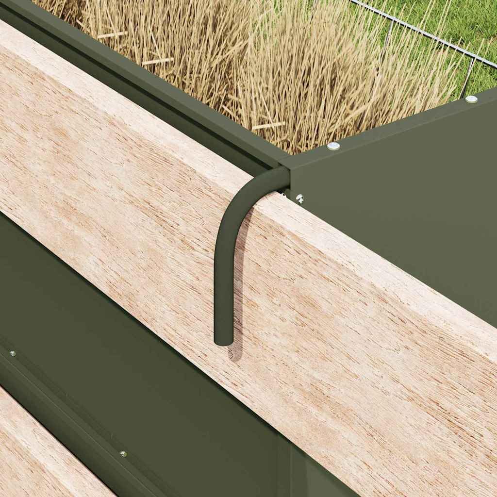 Comedero para heno verde oliva de acero laminado en frío, 71 x 33 x 70 cm, con 5 kg de capacidad, resistente a la intemperie, para interior y exterior, fácil de fijar para perros, gatos