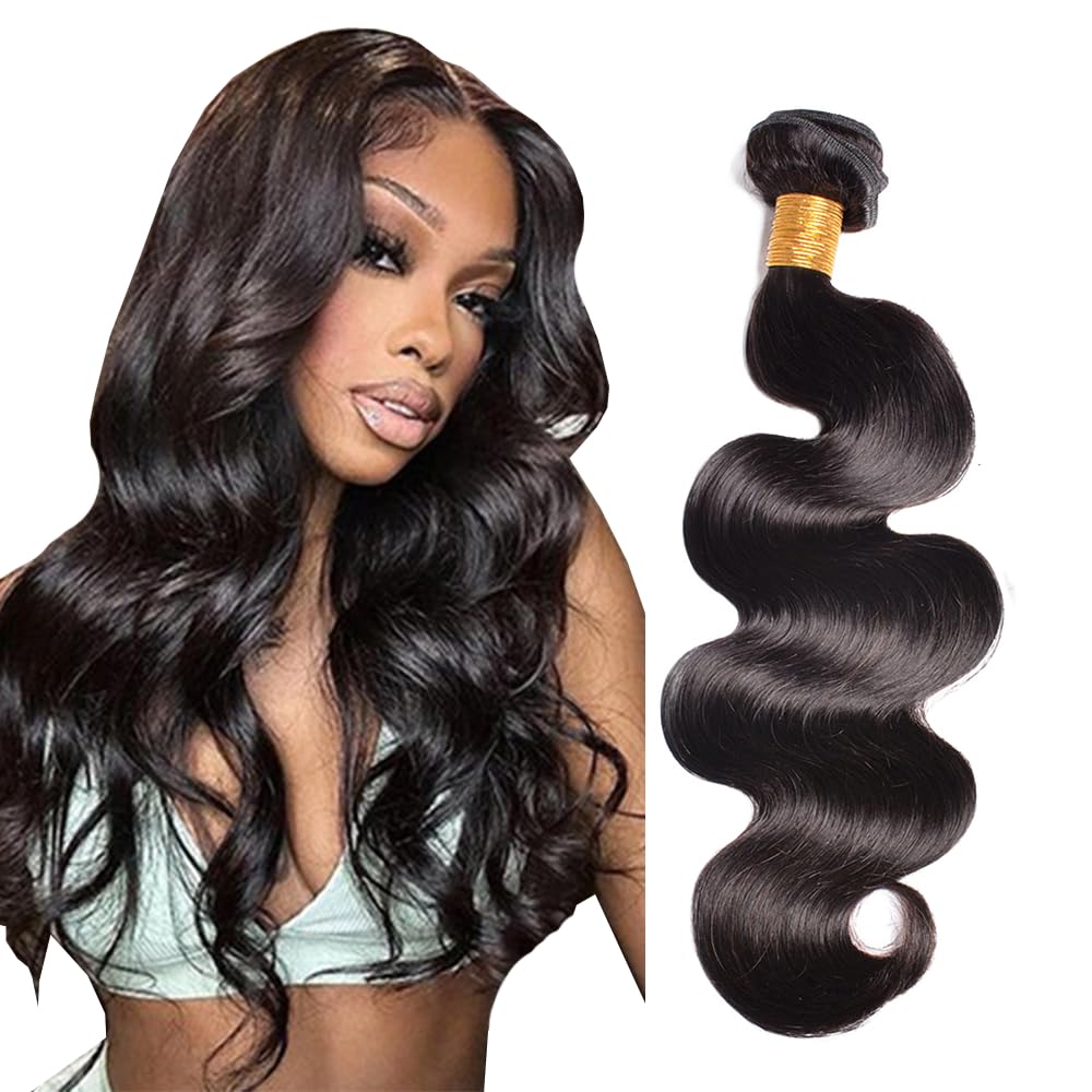 Zeslaerr Human Hair Bundles #1B Natural Black Color Body Wave Natural Unprocessed Knotless virgin Remy Human Hair Extension For Woman 1 Bundle 100g 26 Inch