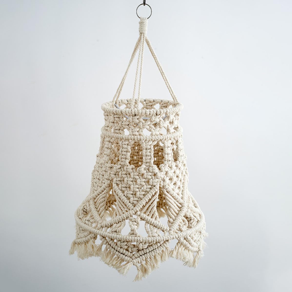 Paralume Boho in Corda di Cotone Beige per Lampada a Sospensione | Struttura Intrecciata in Ferro, Peso Leggero e Resistente, per Soggiorno e Ristorante