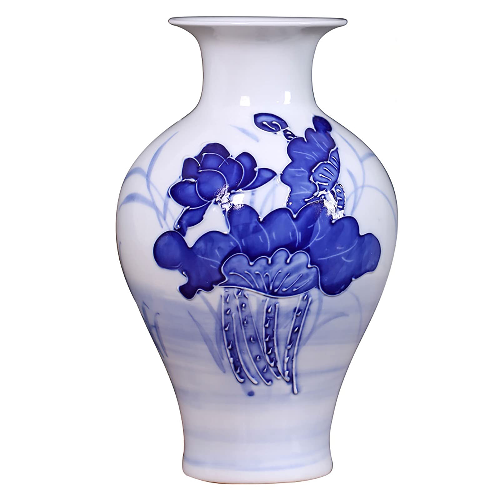 Vase en porcelaine bleu et blanc fait main style Ming