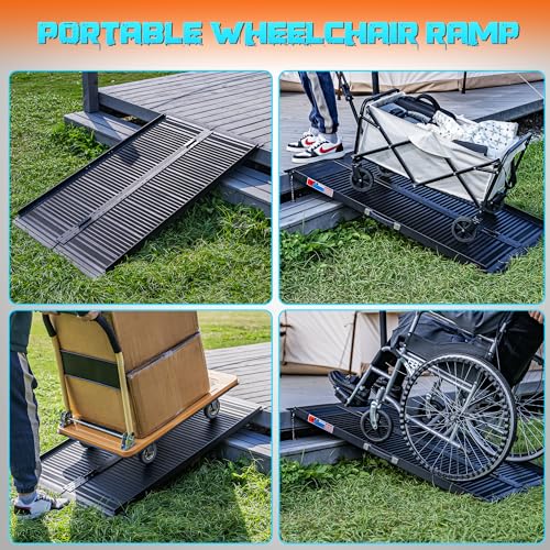 Image of WHALEMOTOR Black Portable Wheelchair Ramp, 4FT No-sew Non-Slip Aluminum Wheelchair Ramp, Folding Portable Wheelchair Ramps for Home, Weight Capacity Up to 800 LBS, Loading Dock Plates