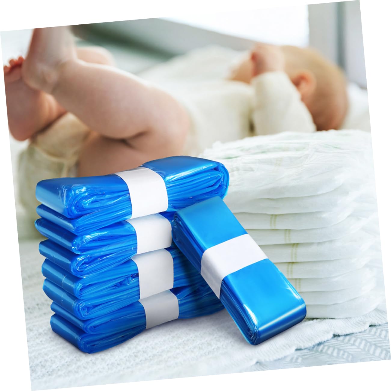 Levemolo 5 Rolls Diaper Pail Trash Bag Garbage Bags Kitchen Dirty Diaper Bags Disposal Diaper Pail Liners Diaper Disposal Trash Bags Diaper Waste Bags Potty Chair Liners Bags or Blue