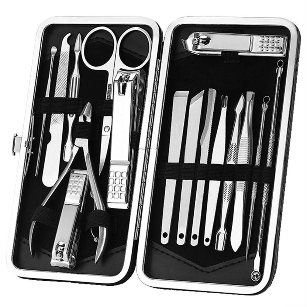 Juego de manicura Juego de uñas Tijeras de uñas profesionales Kits de aseo para mujeres y hombres, Herramientas para el cuidado de las uñas Juego de pedicura Kit de aseo de uñas con estuche de cuero p
