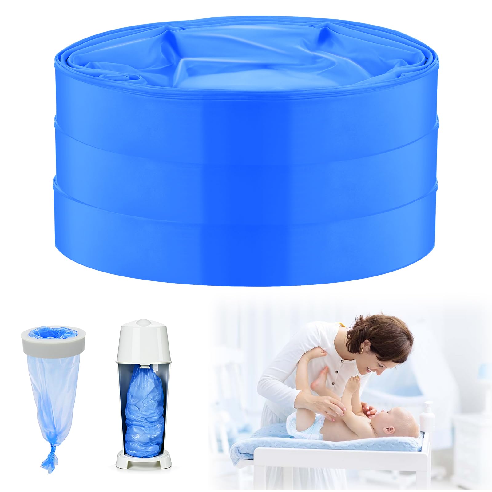 BUTBU 3 Stück Windeleimer Nachfüllkassetten, Baby Windeleimer Nachfüllfoli, 4.5m Windelbeutel, Nachfüllfolie Kompatibel mit Angelcare, Tommee Tippee, LitterLocker (Blau)