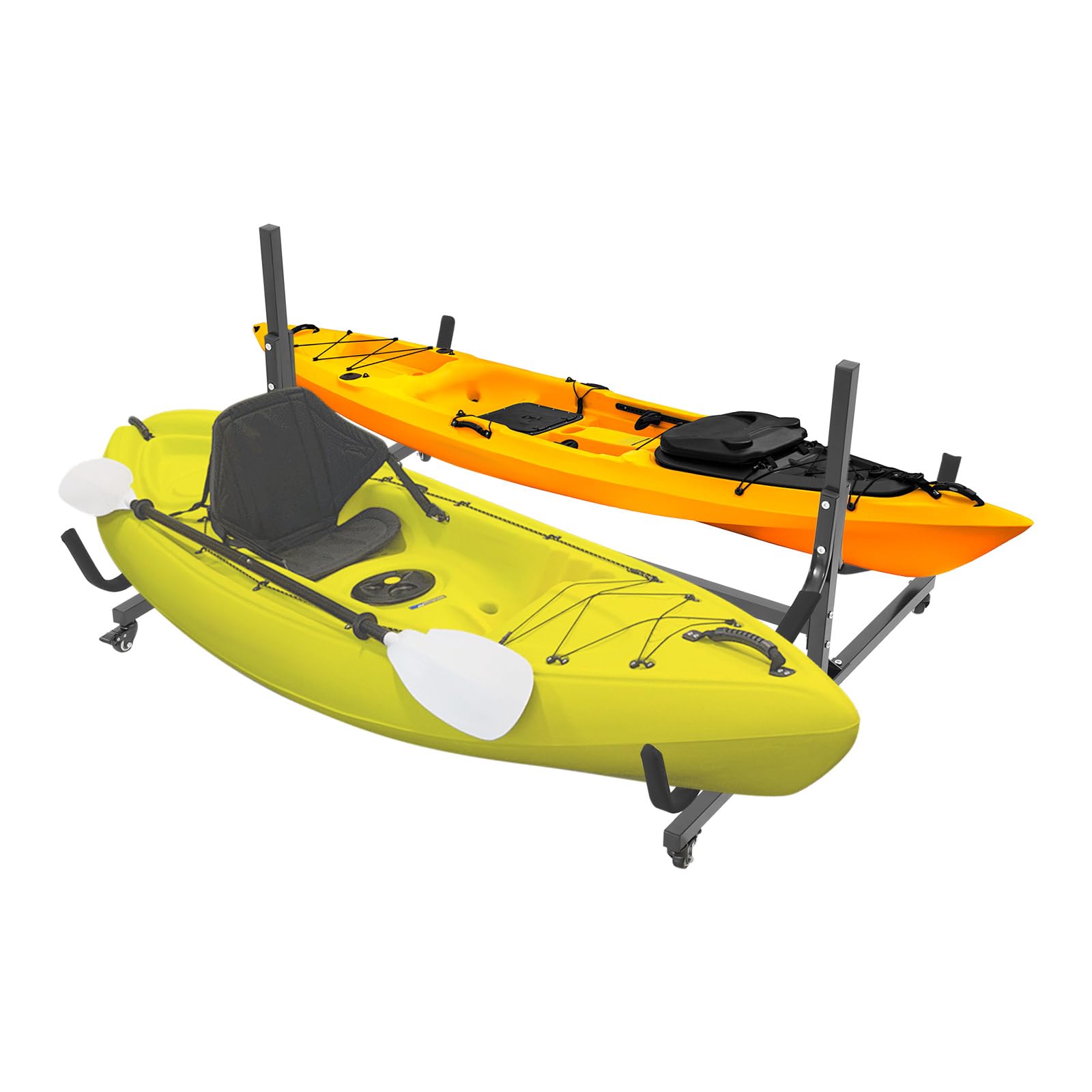 Freestanding Kayak Storage Rack 2 Kayaks, Heavy Duty Kayak Storage Stand with with 275lb Capacity, Universal Wheels and Adjustable Wide for Kayaks, Wakeboard and Water Sports Gear