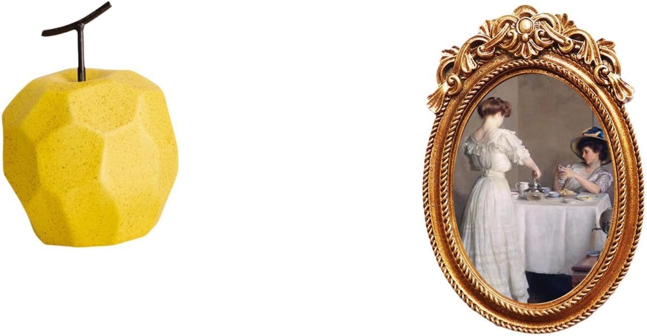 Fenteer Art Figurine Porcelain Fruit Sculpture Decorative Photo Frame Vintage Picture Frame Resin Ornament Suitable for Gift Giving Home Decoration Family Eve