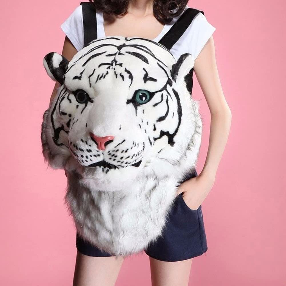 Mochila de peluche con diseño de cabeza de tigre en 3D, diseño de león personalizable