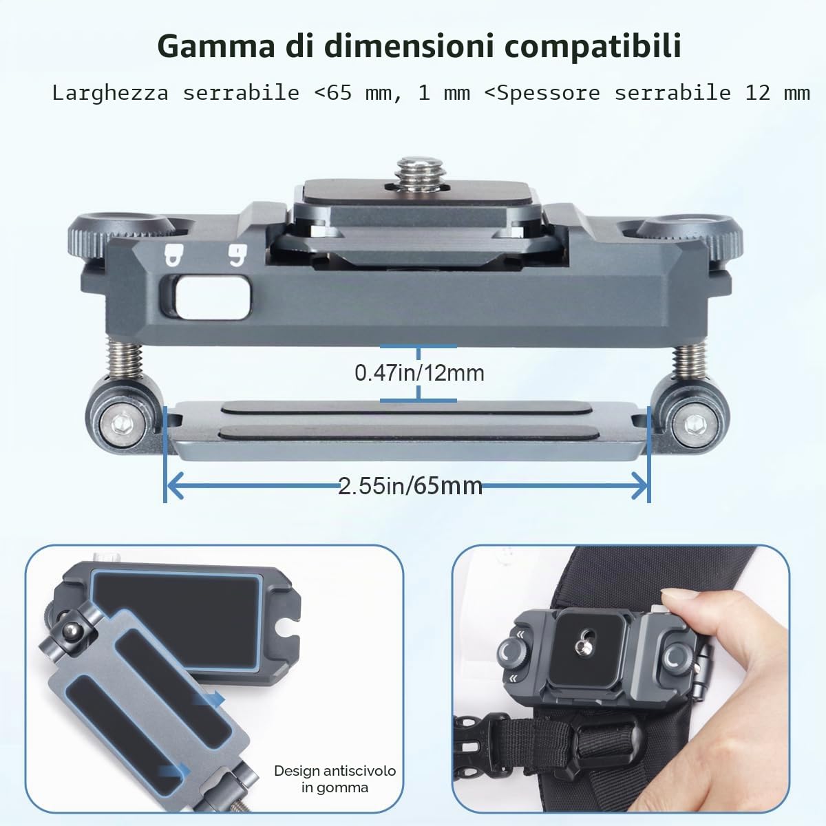 Koolehaoda QB-1 Clip per Fotocamera, Supporto sulla Tracolla o sulla Cintura, Alluminio piastra a sgancio rapido Supporto per Trasportare Action Cam, Machine per Carte, DSLR e Fotocamere Mirrorless