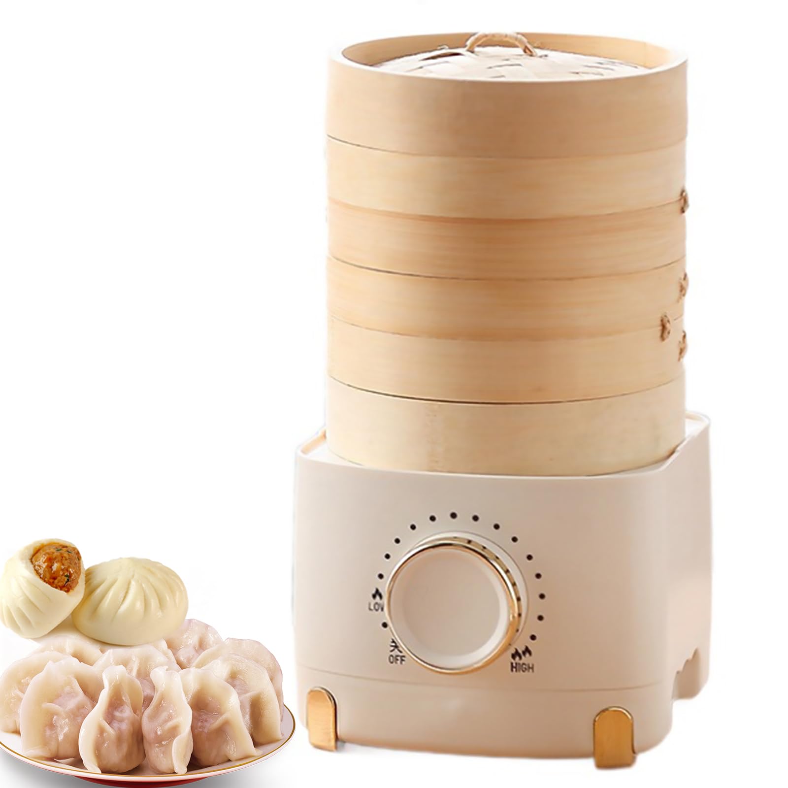 3-Tier Vaporiera Elettrica per Alimenti – Vaporiera in bambù da 350W con Pentola da 800ML, Controllo con Manopola Regolabile, Facile da Pulire, per Cucina Salutare per 1-2 Persone