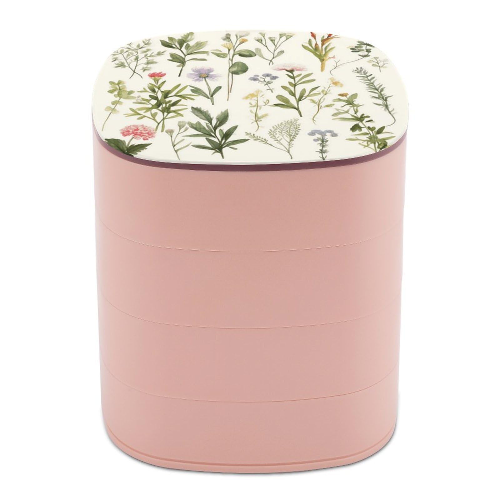 JTREHY Season Watercolors of Herbs Flowersb Jewelry Box 4-Layer Covered Rotating Jewelry Storage Box Large Capacity Storage Boxes Portable Jewelry Case for Bracelets Earrings Necklace