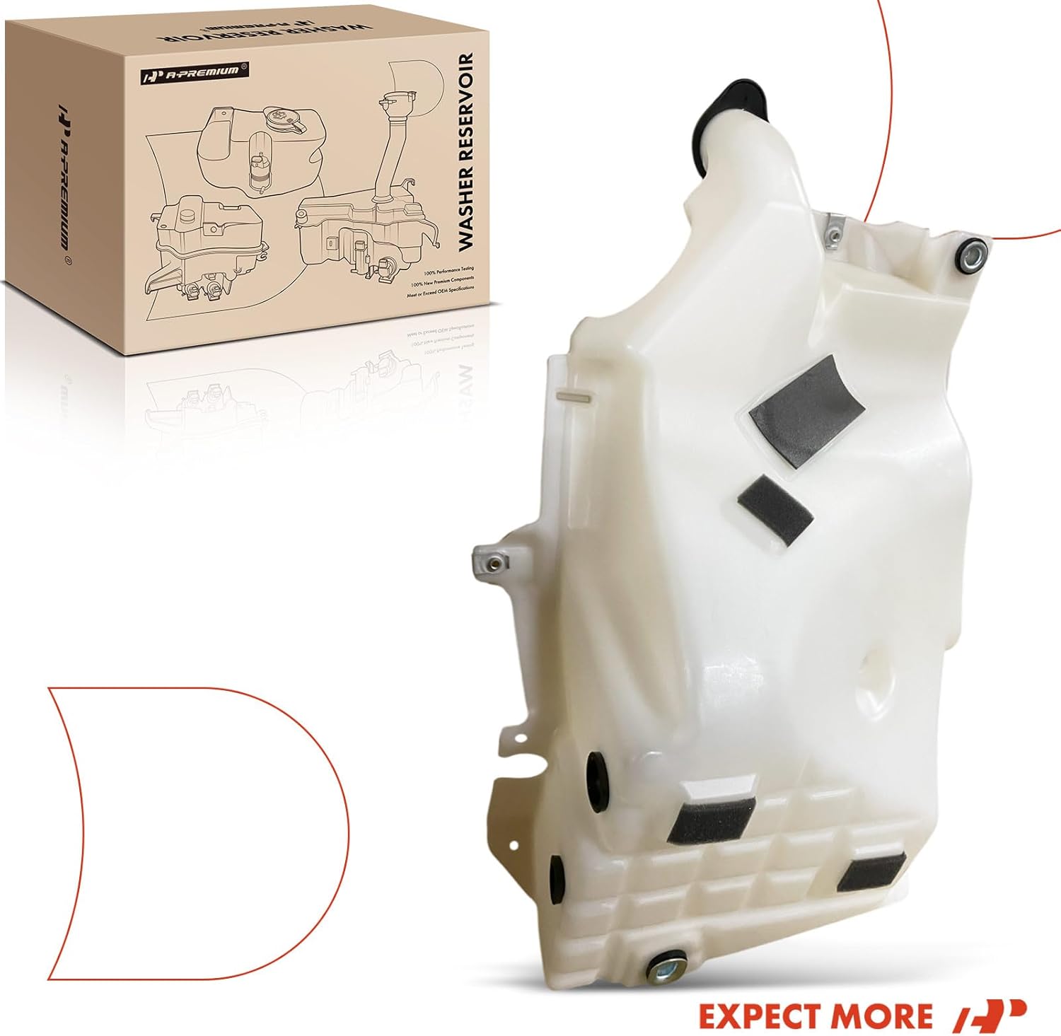 A-Premium Windshield Washer Reservoir Tank Assembly Compatible with Select Chevy, GMC, Buick, Isuzu, Oldsmobile & Saab Models - Trailblazer EXT, Envoy XUV, Ascender - with Cap & Headlamp Washer Hole